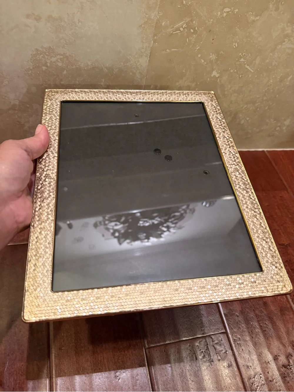 Isaac Mizrahi New York Gold Textured Metal 8x10 Photo Frame Easel Back Hanging